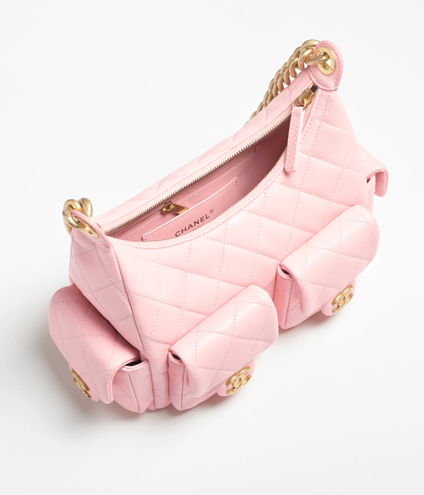 Chanel Large Hobo Bag Shiny Lambskin & Gold-Tone Metal - Light Pink