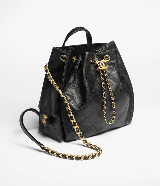 Chanel 25 Medium Backpack Grained Calfskin & Gold-Tone Metal - Black