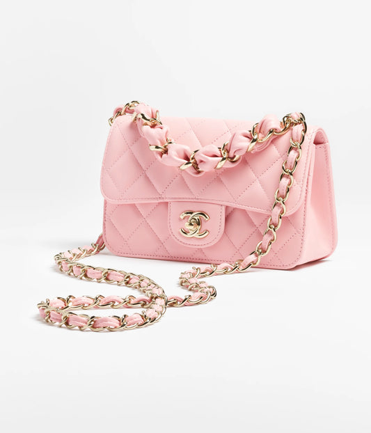 Chanel Mini Flap Bag Retangular Shiny Lambskin & Gold-Tone Metal - Light Pink