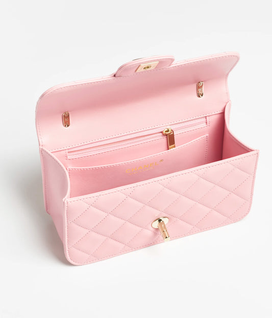 Chanel Mini Flap Bag Retangular Shiny Lambskin & Gold-Tone Metal - Light Pink