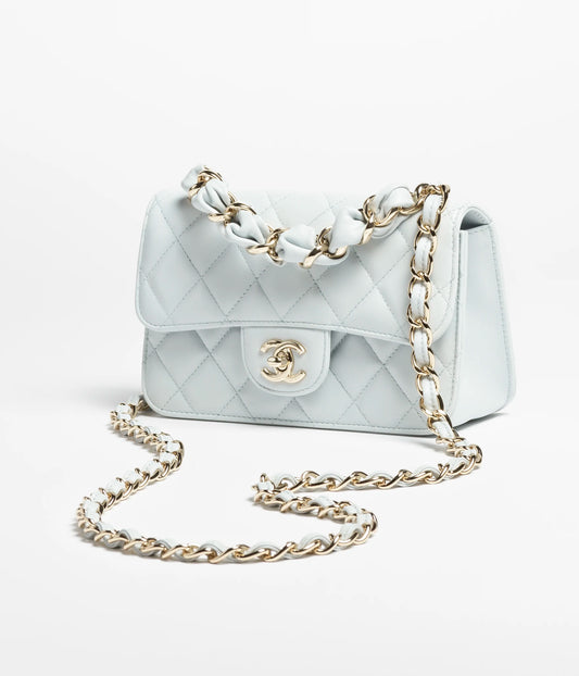 Chanel Mini Flap Bag Shiny Lambskin & Gold-Tone Metal - Light Blue