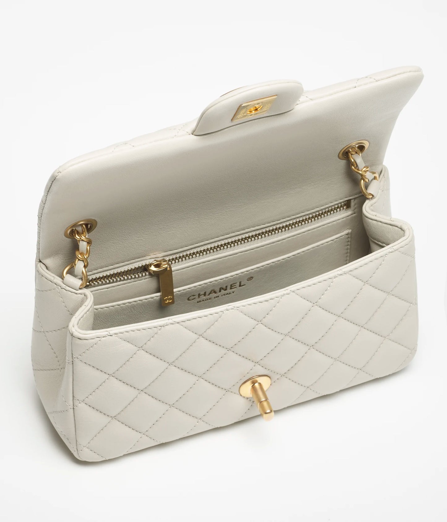 Chanel Mini Flap Bag Shiny Lambskin & Gold-Tone Metal - Light Grey