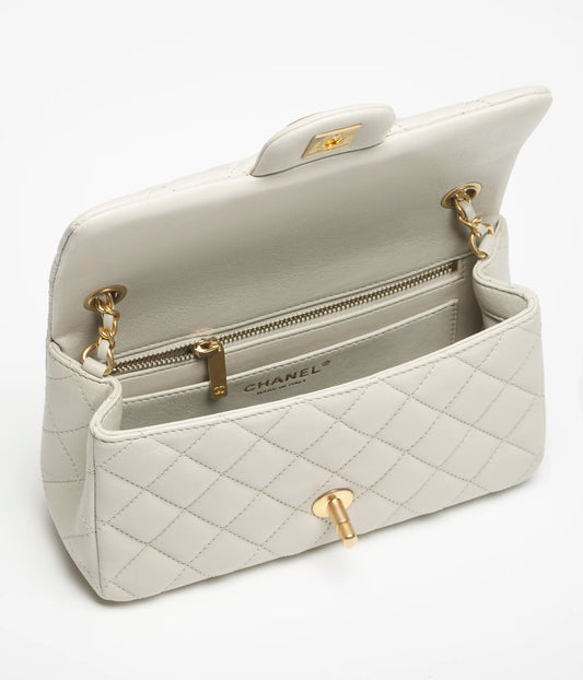 Chanel Mini Flap Bag Shiny Lambskin & Gold-Tone Metal - Light Grey