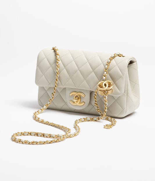 Chanel Mini Flap Bag Shiny Lambskin & Gold-Tone Metal - Light Grey