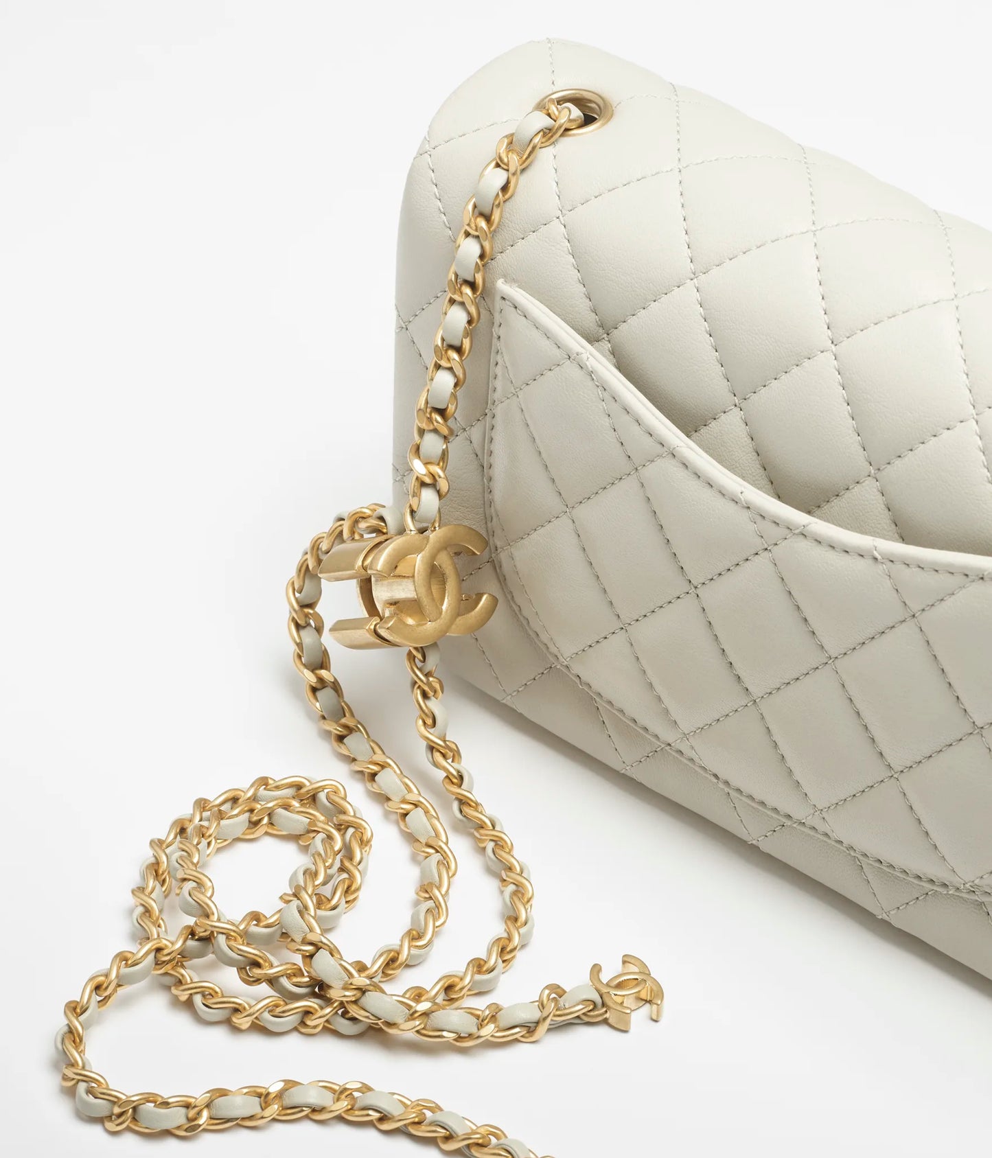 Chanel Mini Flap Bag Shiny Lambskin & Gold-Tone Metal - Light Grey