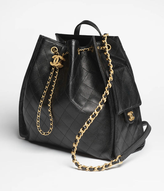 Chanel 25 Large Backpack Grained Calfskin & Gold-Tone Metal - Black