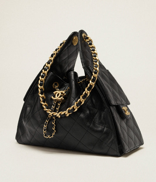 Chanel 25 Small Handbag Grained Calfskin & Gold-Tone Metal - Black