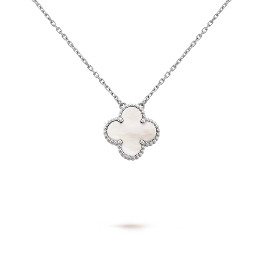 Van Cleef & Arpels, Vintage Alhambra pendant, rhodium plated 18K white gold, white mother-of-pearl