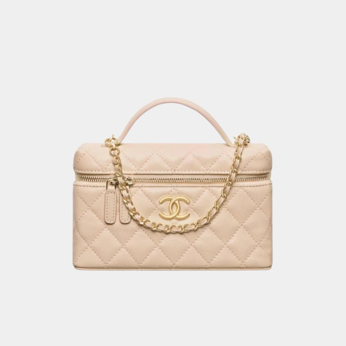 Chanel Vanity with Chain in Grained Shiny Calfskin - Beige