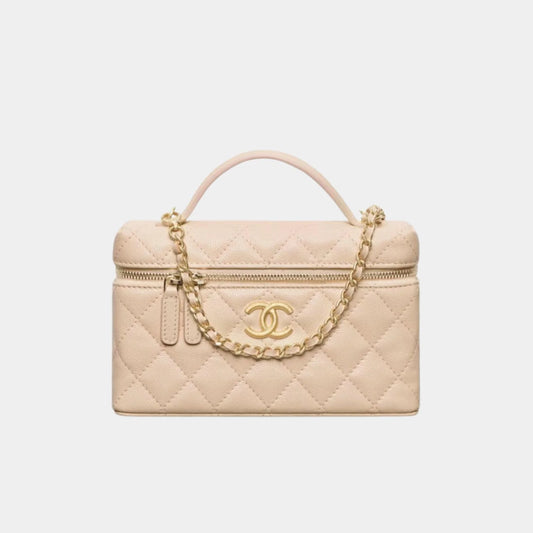 Chanel Vanity with Chain in Grained Shiny Calfskin - Beige