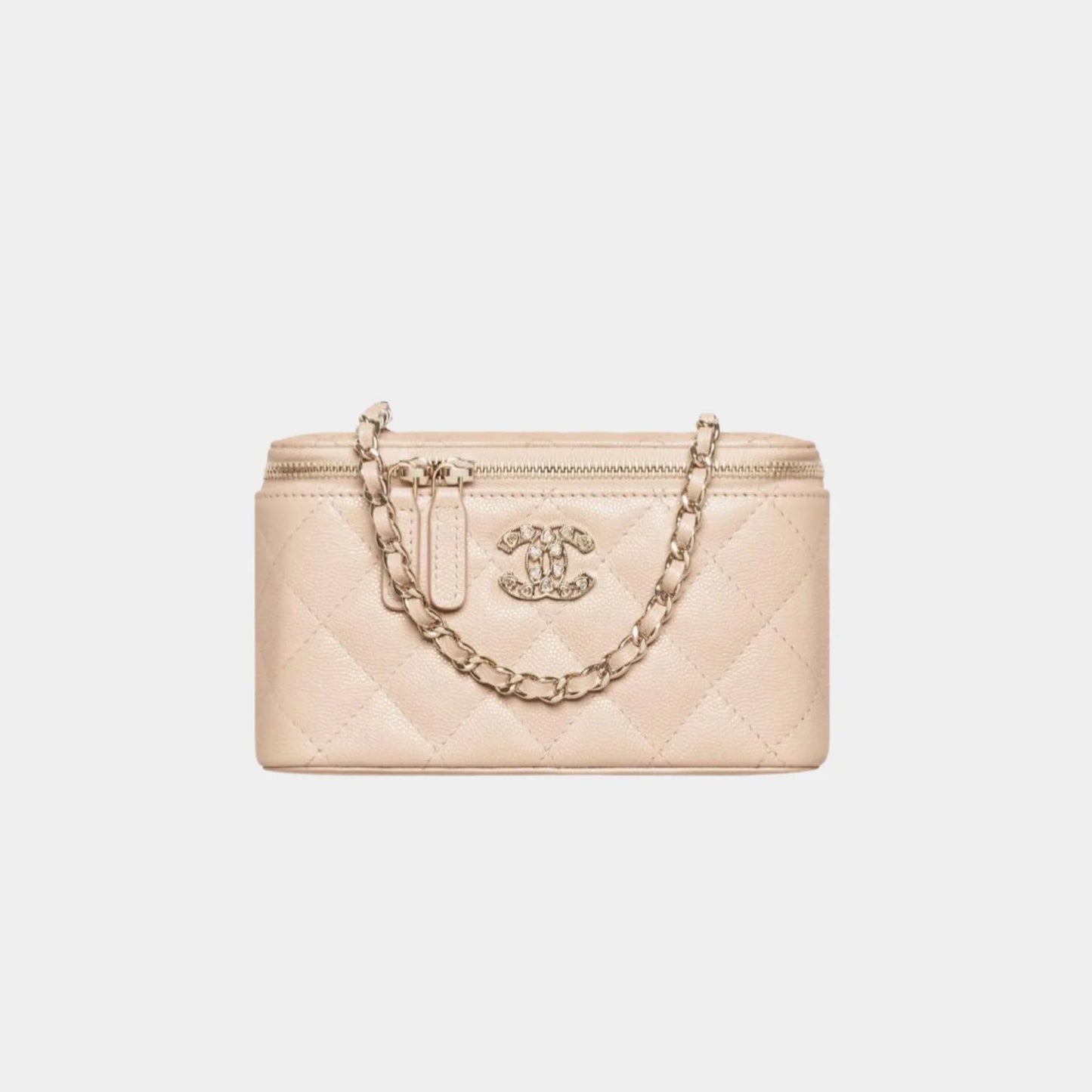 Chanel Long Vanity with Chain in Shiny Grained Calfskin and Strass - Beige