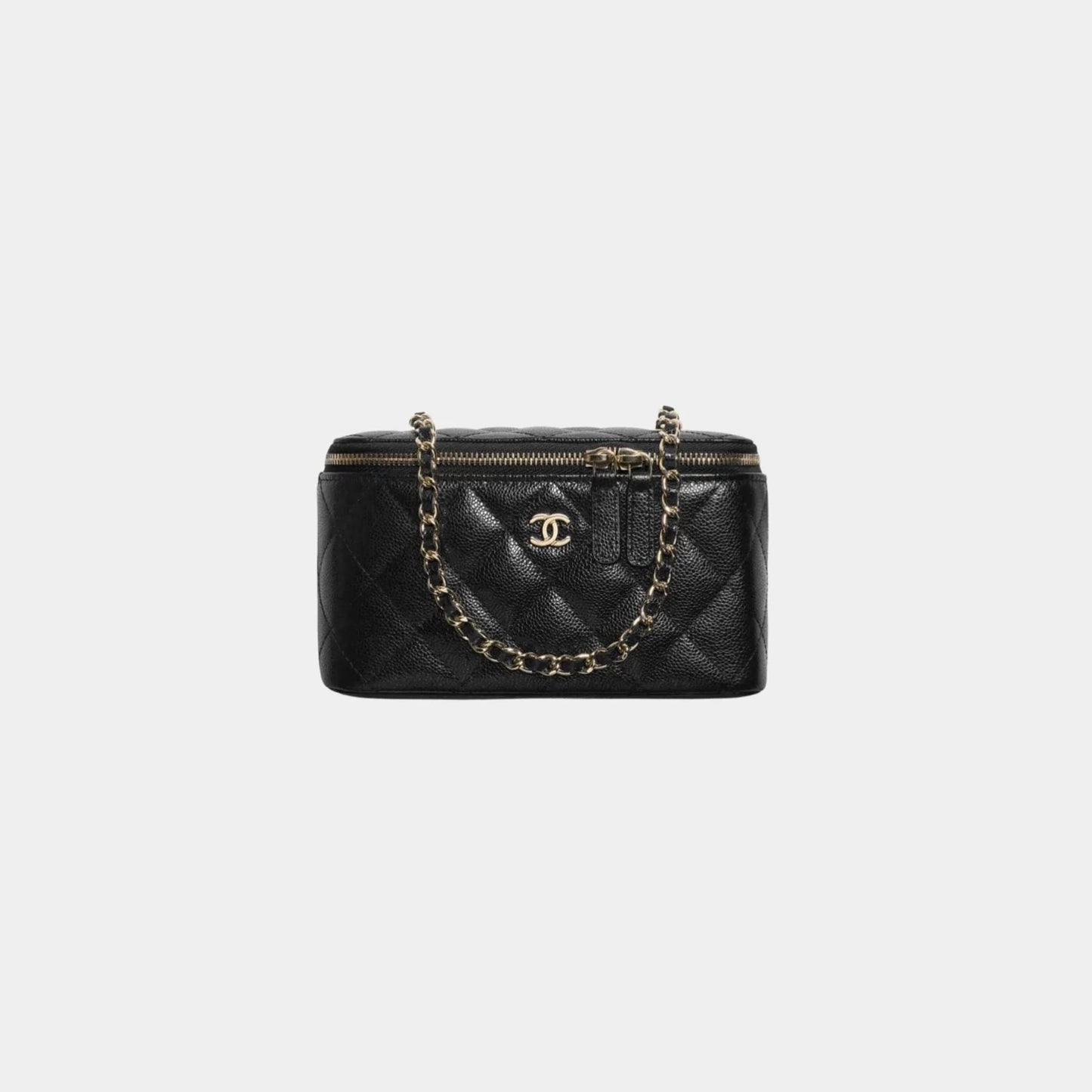 Chanel Classic Long Vanity with Chain in Grained Shiny Calfskin - Black