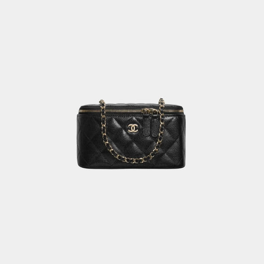 Chanel Classic Long Vanity with Chain in Grained Shiny Calfskin - Black