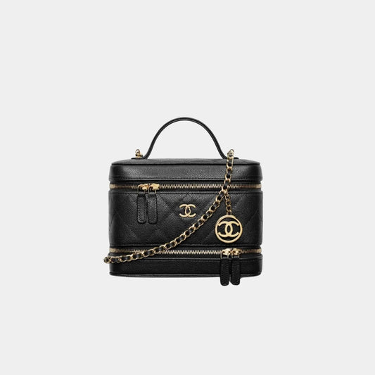 Chanel Long Vanity with Chain in Grained Calfskin - Black