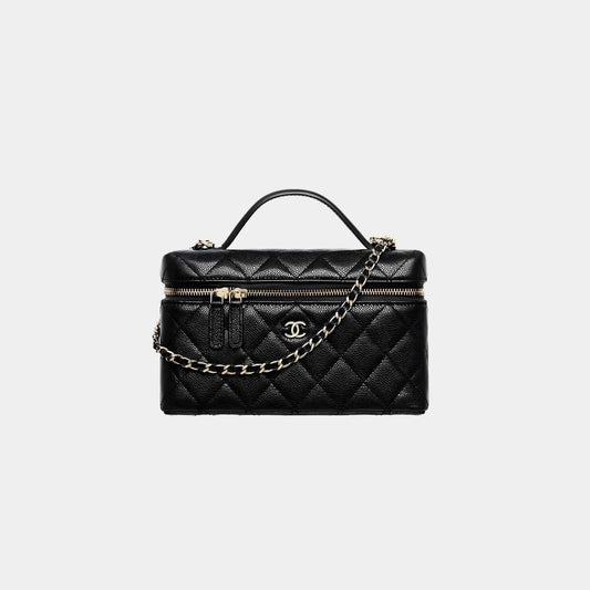 Chanel Classic Vanity with Chain in Grained Shiny Calfskin - Black