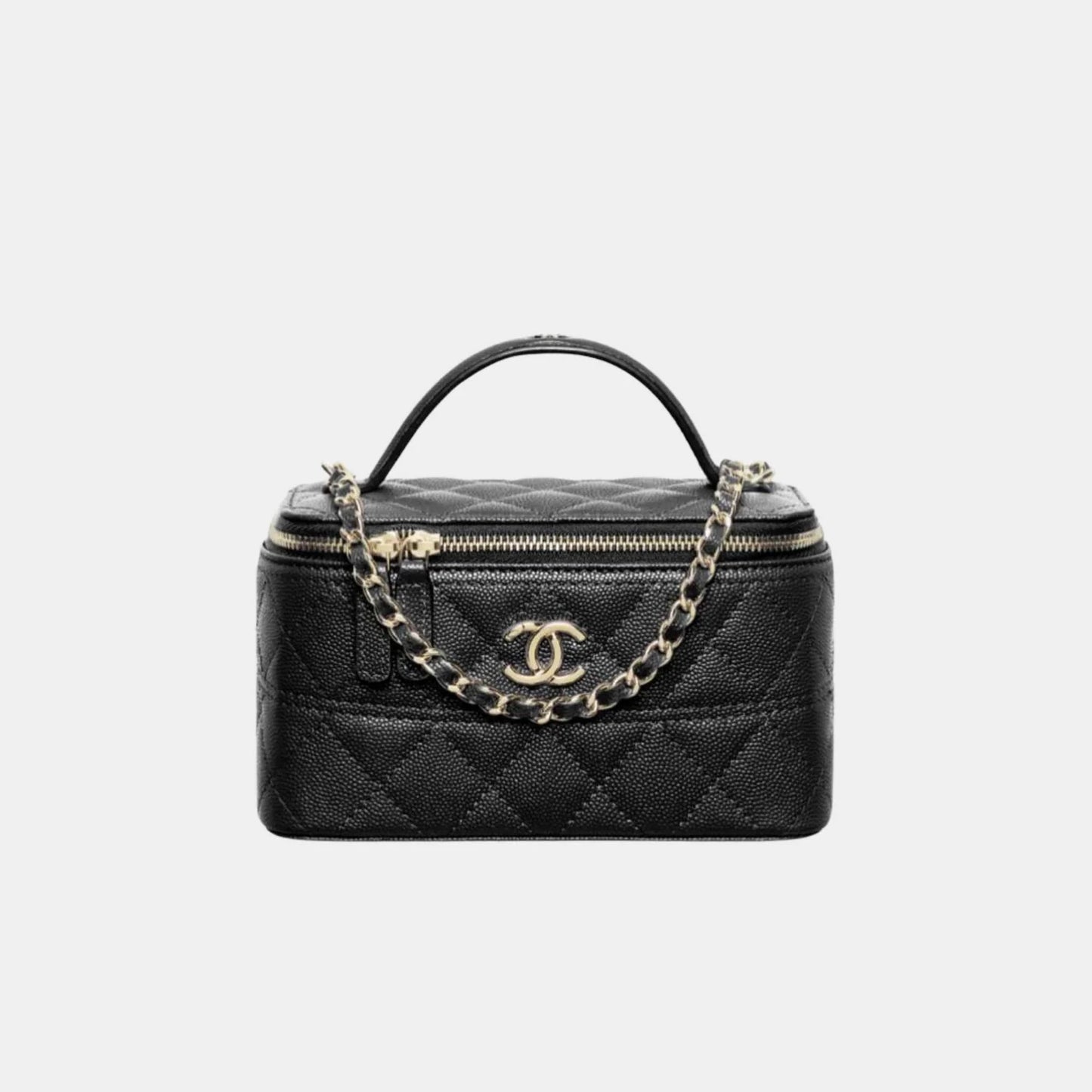 Chanel Long Vanity with Chain in Grained Calfskin and Gold Tone Metal - Black