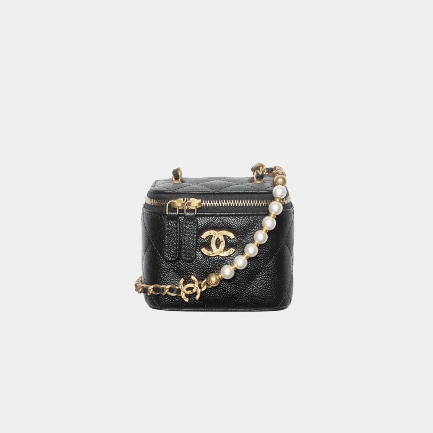 Chanel Small Vanity with Chain in Grained Calfskin with Imitation Pearl - Black