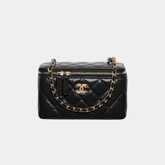 Chanel Long Vanity with Chain in Shiny Lambskin and Gold Tone - Black
