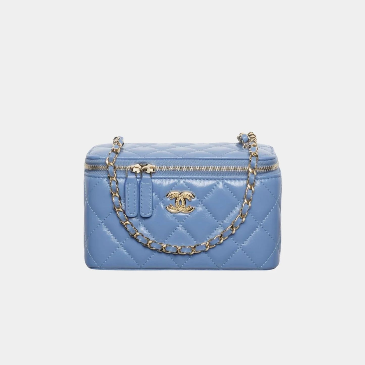 Chanel Long Vanity with Chain in Shiny Lambskin and Gold Tone - Blue