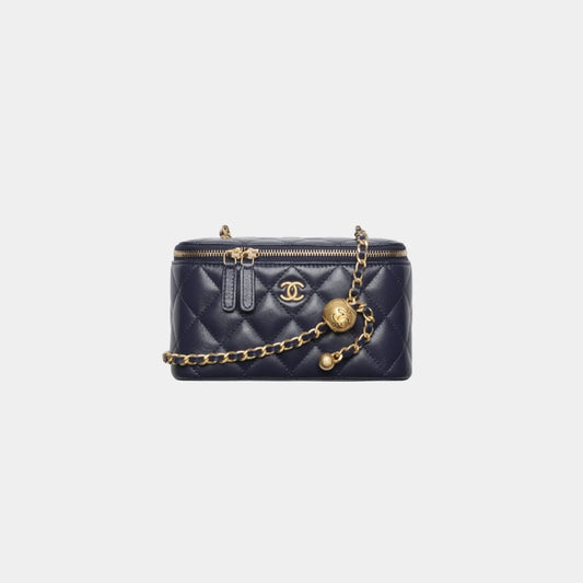 Chanel Long Vanity with Chain in Shiny Lambskin - Dark Navy Blue