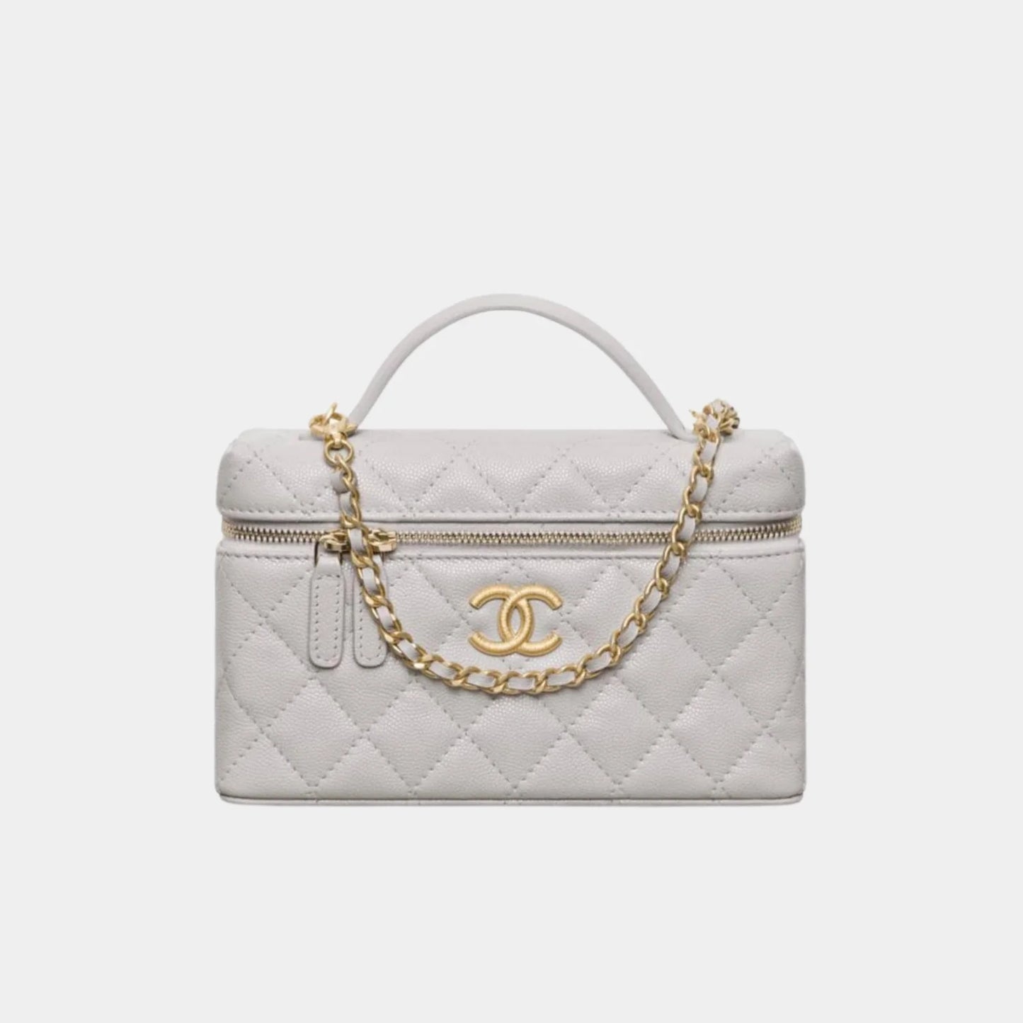 Chanel Vanity with Chain in Grained Shiny Calfskin - Grey