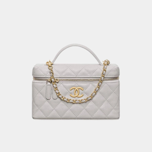 Chanel Vanity with Chain in Grained Shiny Calfskin - Grey