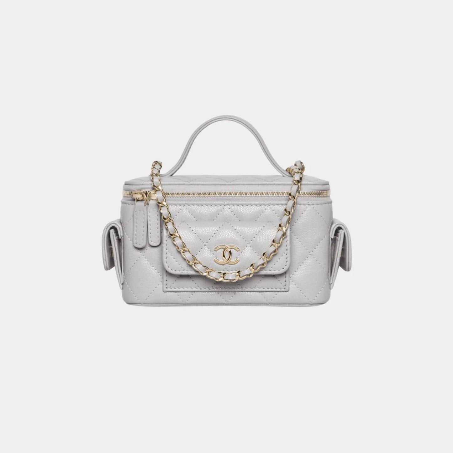 Chanel Vanity with Chain in Grained Shiny Calfskin and Gold Tone - Grey