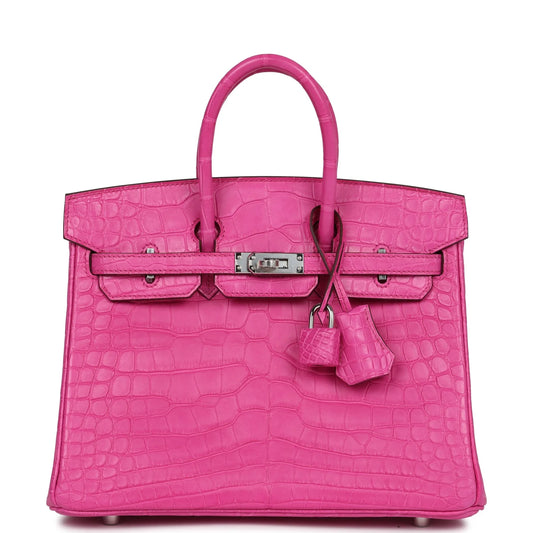 Hermès Birkin 25 Rose Shocking Matte Alligator Palladium Hardware