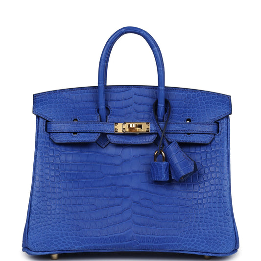 Hermès Birkin 25 Bleu Royal Matte Porosus Crocodile Gold Hardware