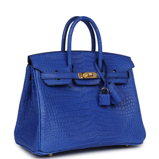 Hermès Birkin 25 Bleu Royal Matte Porosus Crocodile Gold Hardware