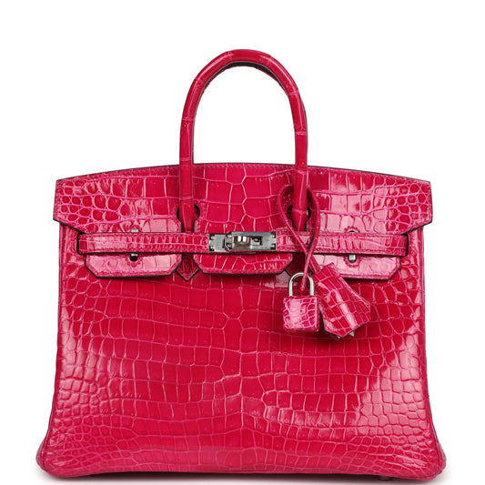 Hermès Birkin 25 Rose Mexico Shiny Porosus Crocodile Palladium Hardware