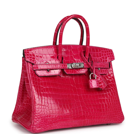 Hermès Birkin 25 Rose Mexico Shiny Porosus Crocodile Palladium Hardware