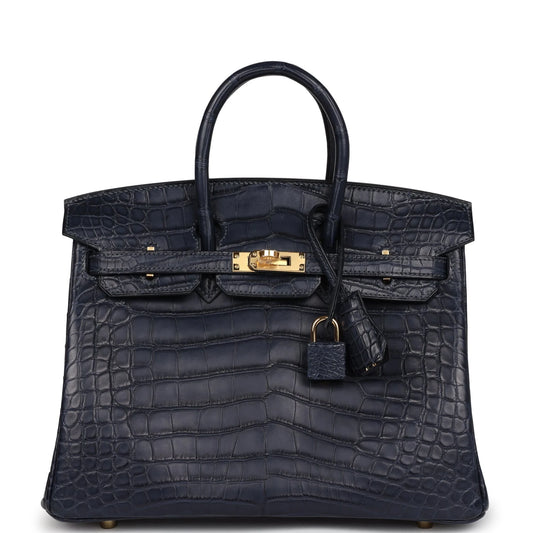 Hermès Birkin 25 Bleu Indigo Matte Alligator Gold Hardware