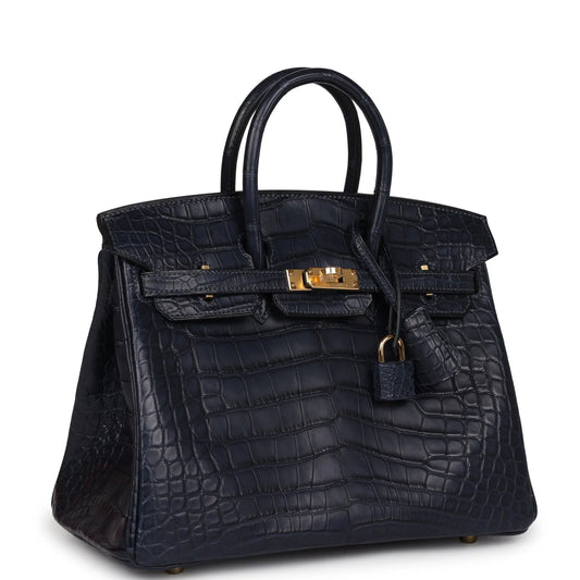 Hermès Birkin 25 Bleu Indigo Matte Alligator Gold Hardware