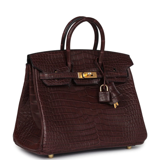 Hermès Birkin 25 Rouge Sellier Matte Porosus Crocodile Gold Hardware