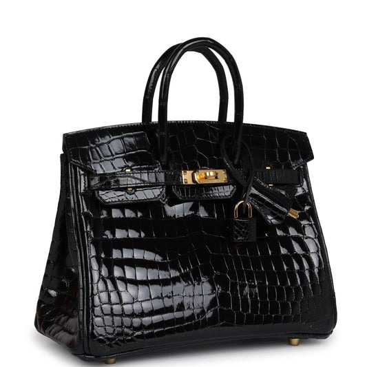 Hermès Birkin 25 Black Shiny Niloticus Crocodile Gold Hardware