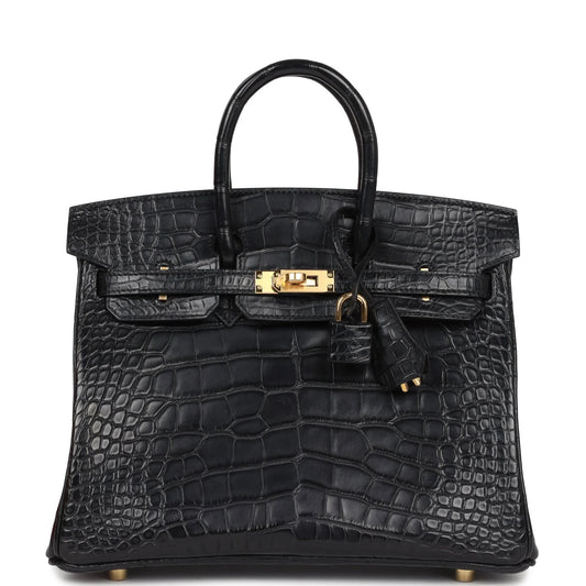 Hermès Birkin 25 Black Matte Alligator Gold Hardware