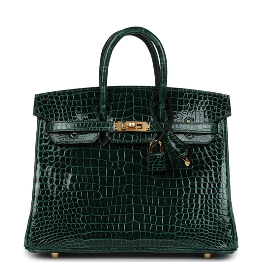 Hermès Birkin 25 Vert Fonce Shiny Porous Crocodile Gold Hardware