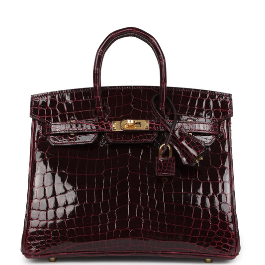 Hermès Birkin 25 Bordeaux Shiny Niloticus Crocodile Gold Hardware