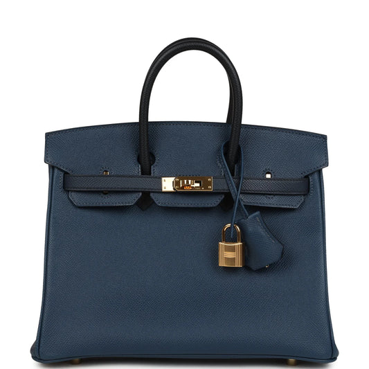 Hermès Birkin 25 Tri-color Bleu De Prusse, Bleu Indigo and Black Epsom Gold Hardware