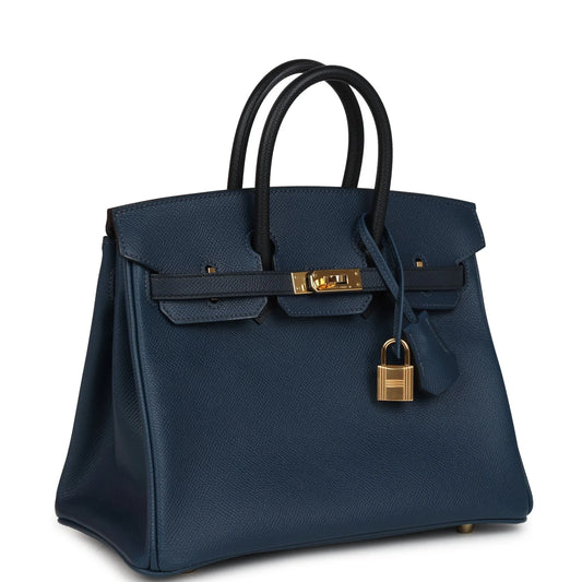 Hermès Birkin 25 Tri-color Bleu De Prusse, Bleu Indigo and Black Epsom Gold Hardware