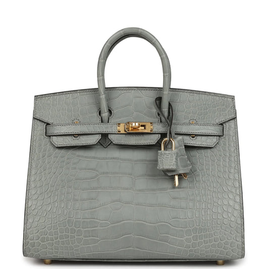 Hermès Birkin Sellier 25 Gris Ciment Matte Alligator Gold Hardware