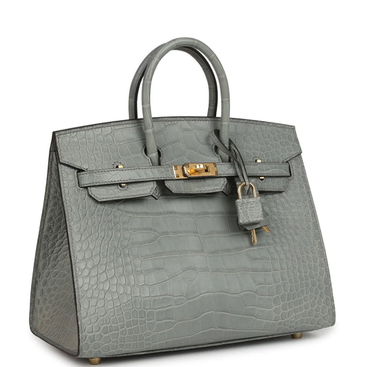 Hermès Birkin Sellier 25 Gris Ciment Matte Alligator Gold Hardware