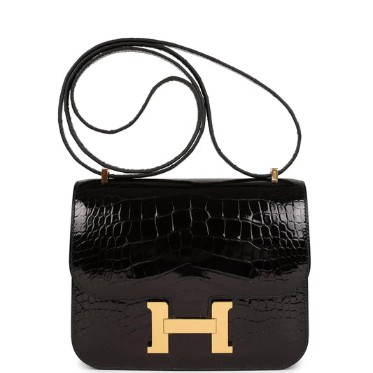 Hermès Constance 18 Black Shiny Alligator Gold Hardware