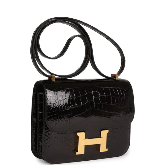 Hermès Constance 18 Black Shiny Alligator Gold Hardware