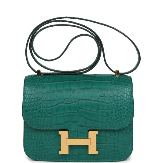 Hermès Constance 18 Malachite Matte Alligator Gold Hardware