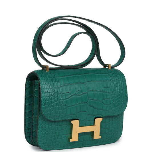 Hermès Constance 18 Malachite Matte Alligator Gold Hardware