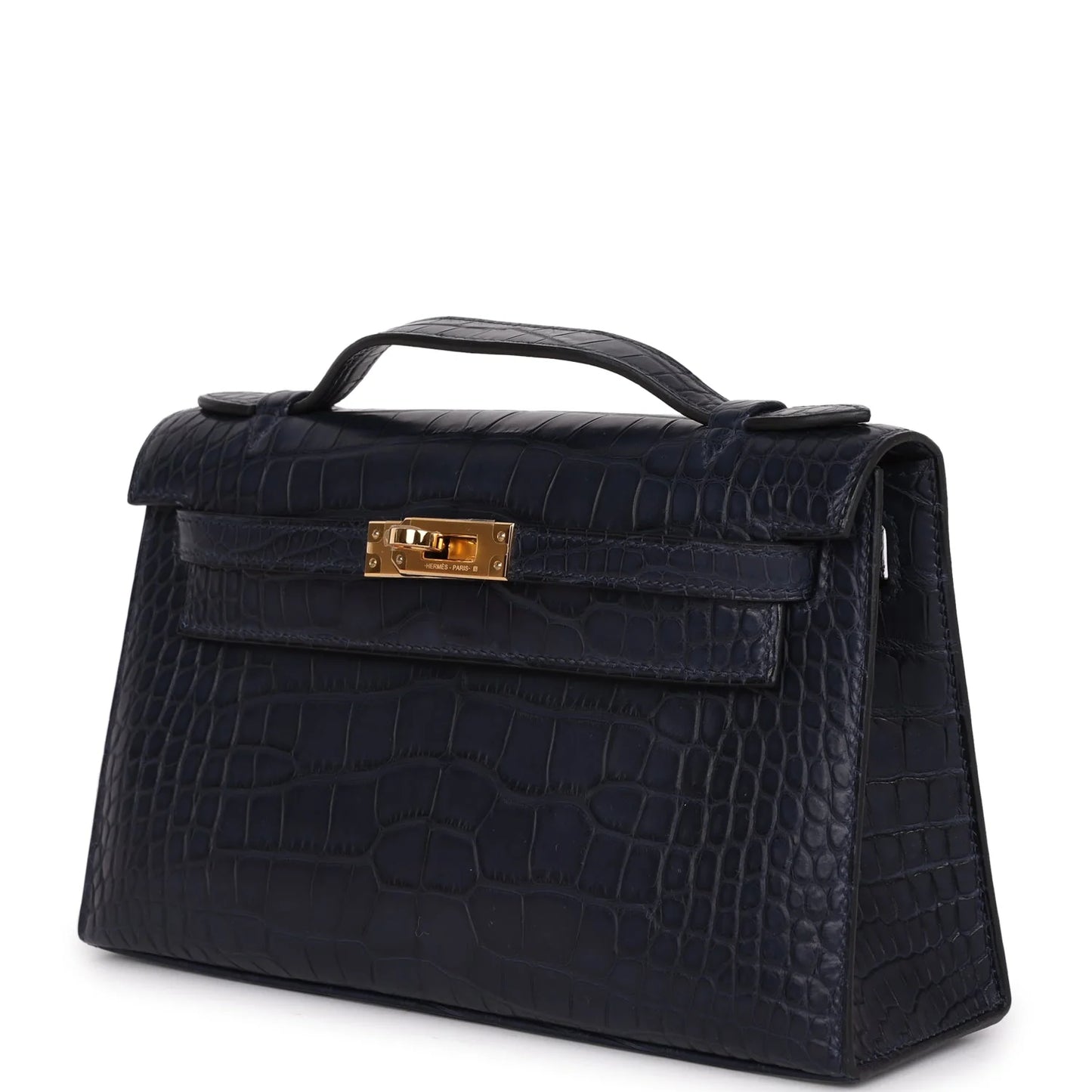 Hermès Kelly Pochette Bleu Indigo Matte Alligator Gold Hardware
