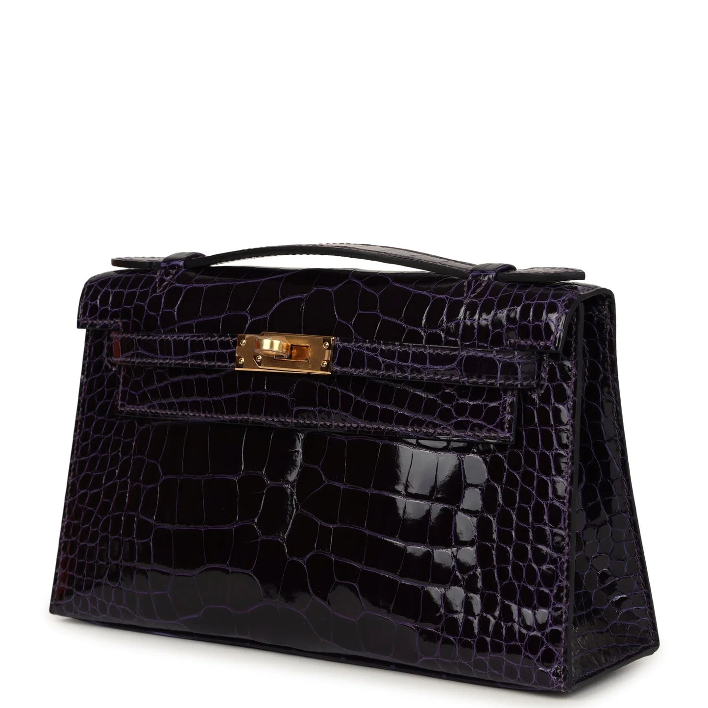 Hermès Kelly Pochette Amethyst Shiny Alligator Gold Hardware