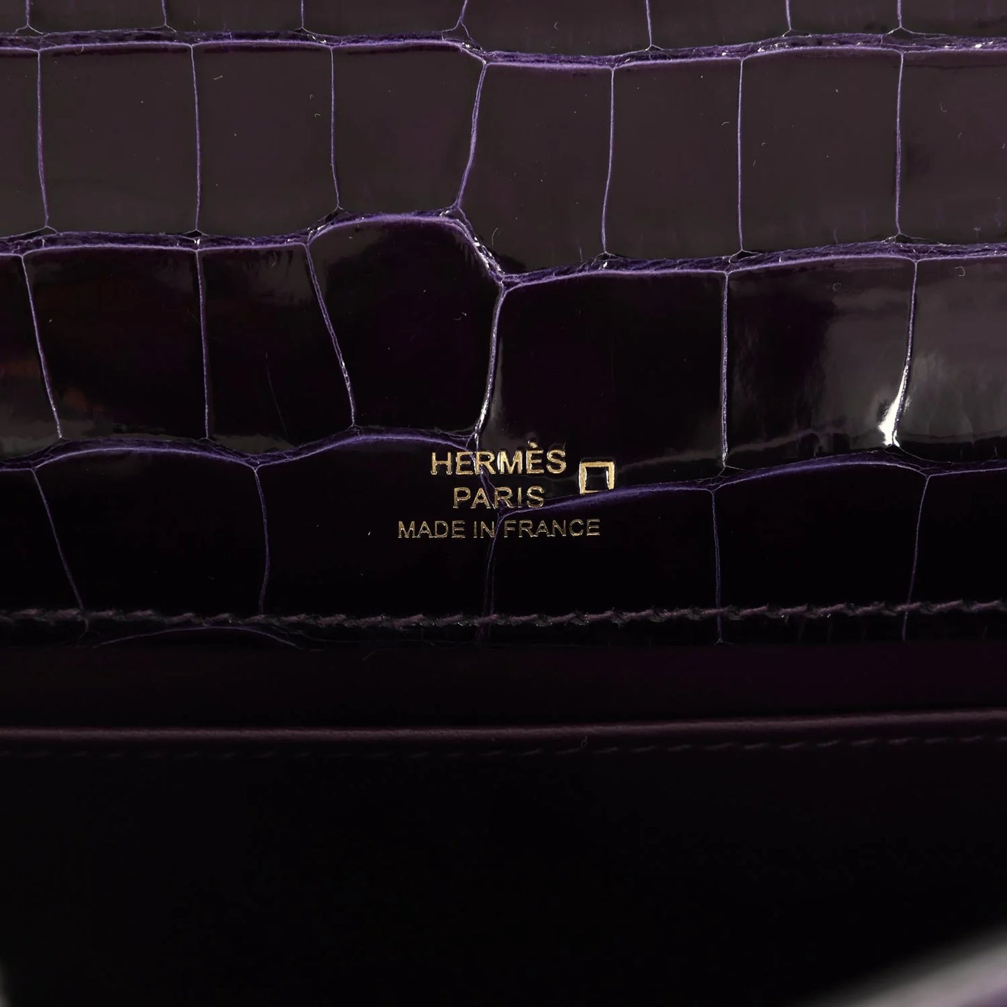 Hermès Kelly Pochette Amethyst Shiny Alligator Gold Hardware